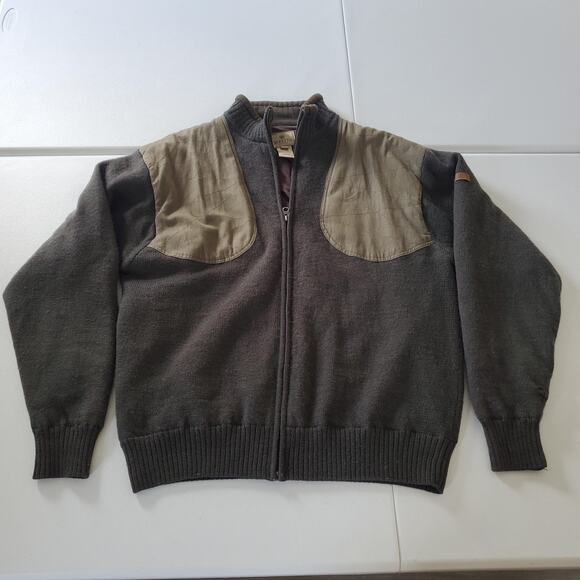 Beretta Sweater Mens Large Gray Wool Full Zip Quilted Shooting Shoulder Patch - Picture 1 of 8